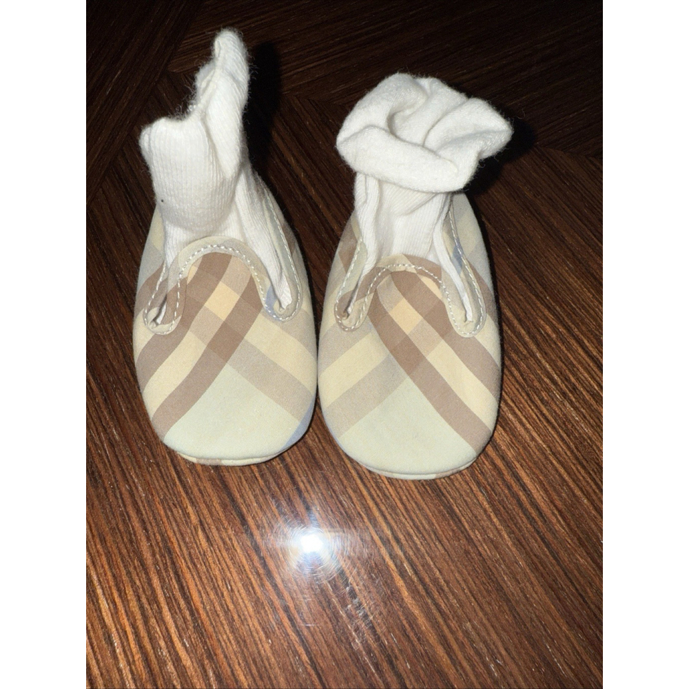 Burberry Blue Nova Check Infant Crib Shoes Booties 19 Newborn